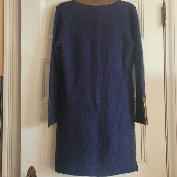 Sail to Sable Wool-Cashmere Tunic Dress with Faux Leather Trim Sz Large - Picture 6 of 8